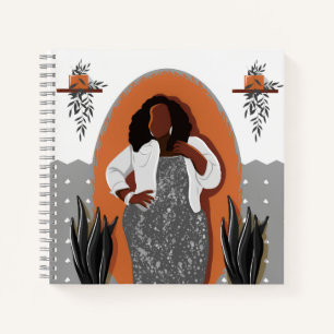 Curvy, Schwarze Frau, Hauspflanzen, Orange & Grau Notizblock