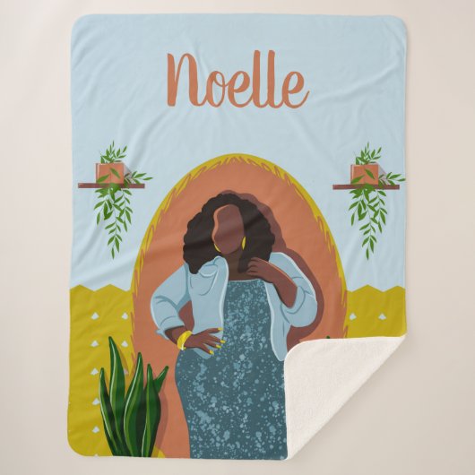 Curvy, Schwarze Frau, Hauspflanzen, Senf & Blau Sherpadecke (Vorderseite)