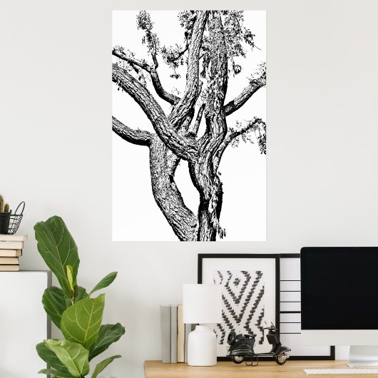 Curvy Tree in Schwarz-Weiß-Poster Art Poster (Heimbüro)
