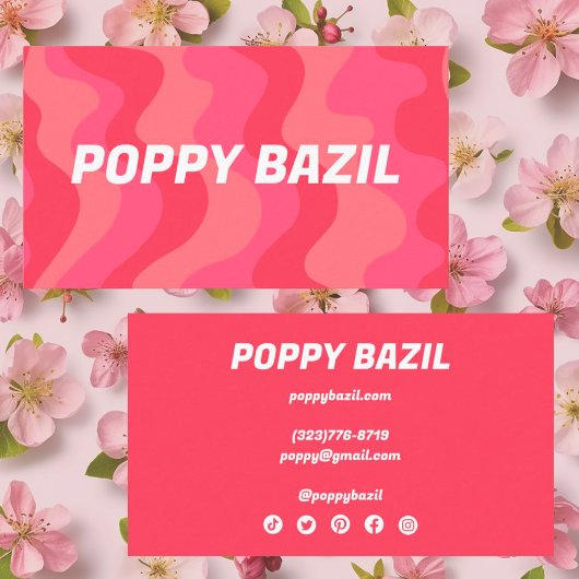 Curvy Wavy Stripes Minimalistisch Bright Pink Retr Visitenkarte