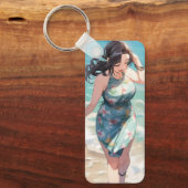 Curvy Woman on Beach Schlüsselanhänger (Vorderseite)