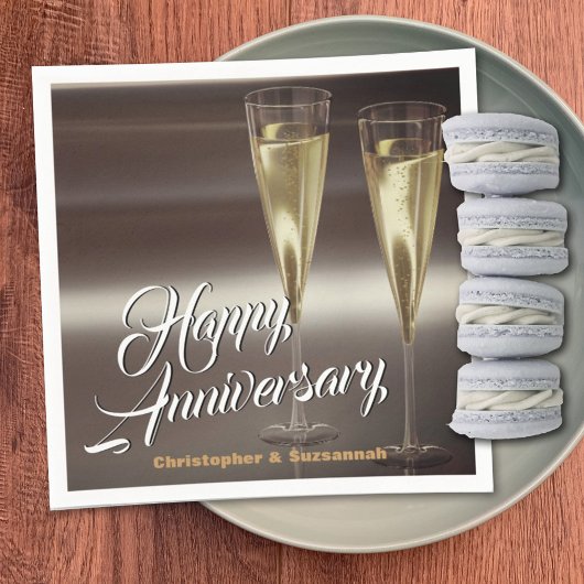 Cus Champagne Glasses Custom Happy Anniversary Serviette