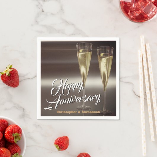 Cus Champagne Glasses Custom Happy Anniversary Serviette (Beispiel)