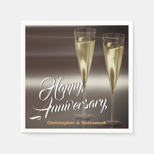Cus Champagne Glasses Custom Happy Anniversary Serviette (Vorderseite)