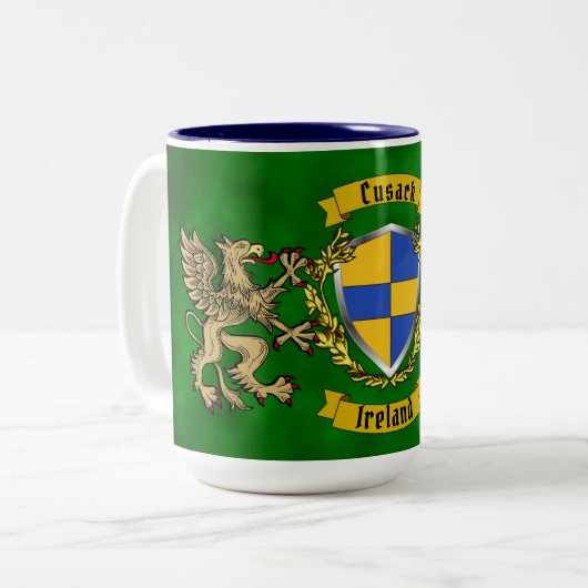 Cusack Irish Shield & Griffins Zweifarbige Tasse (Vorderseite Links)