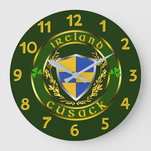 Cusack Irish Shield Große Wanduhr (Vorderseite)