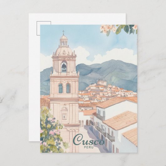 Cusco Peru Gouache Paint Illustration Travel Postkarte (Vorne/Hinten)