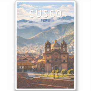 Cusco Peru Illustration Reise Kunst Vintage Aufkleber