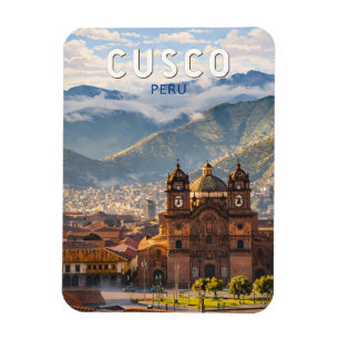 Cusco Peru Illustration Reise Kunst Vintage Magnet