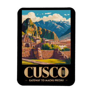 Cusco Peru Illustration Reise Kunst Vintage Magnet