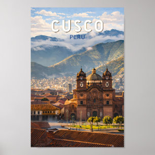 Cusco Peru Illustration Reise Kunst Vintage Poster