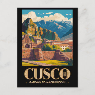 Cusco Peru Illustration Reise Kunst Vintage Postkarte