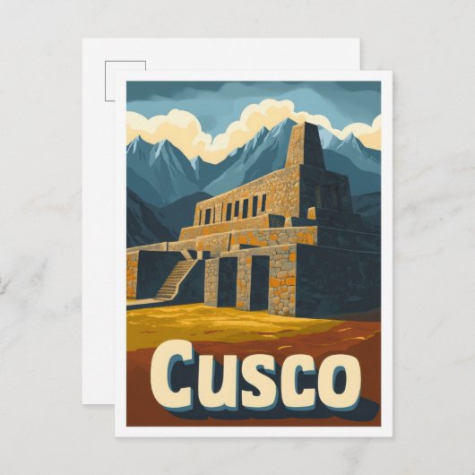 Cusco Peru Vintage Reise Illustration Postkarte (Vorne/Hinten)