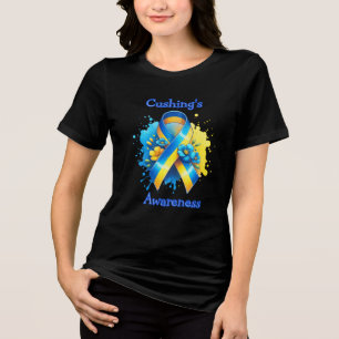 Cushing's Awareness Yellow and Blue Ribbon Tri-Blend Shirt