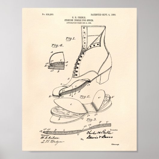 Cushion Insole Schuhe 1906 Patent Art Old Peper Poster (Vorne)