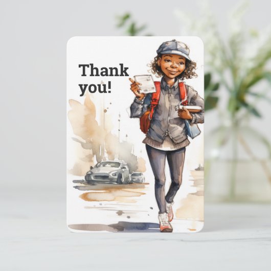 Cusom Briefträgerin Dankeskarte (Stehend Vorderseite)