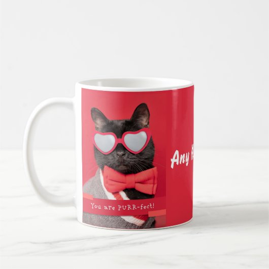 Cust Cat in Heart Glasses Individuelle Name Kaffeetasse (Links)