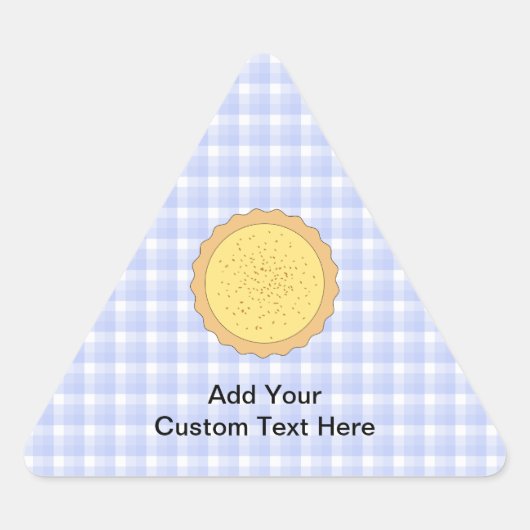 Custard Pie. Gelber Teppich, mit blauem Gingham. Dreieckiger Aufkleber (Vorderseite)