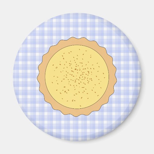 Custard Pie. Gelber Teppich, mit blauem Gingham. Magnet (Vorne)