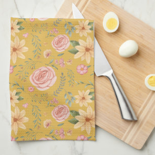 Custard Yellow Elegantes Muster für Vintage Wildbl Geschirrtuch