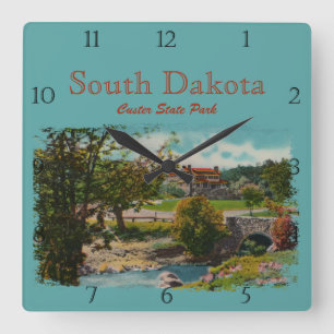 Custer State Park Game Lodge Custom Square Wall Cl Quadratische Wanduhr