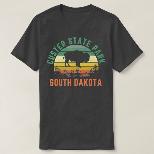 Custer State Park South Dakota Buffalo Retro Sunse T-Shirt (Design vorne)