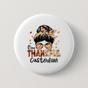 Custodian One Thankful Messy Bun Erntedank Fall Button