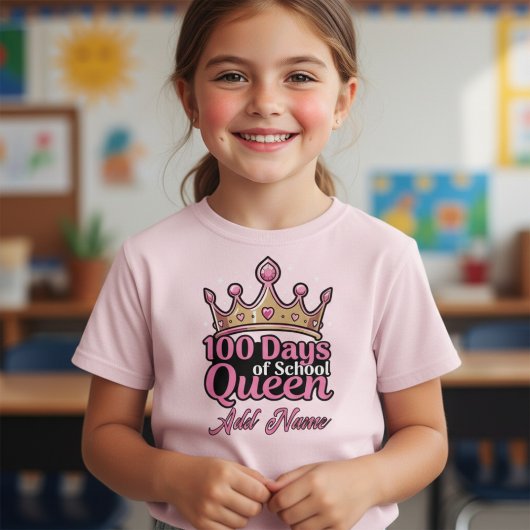 Custom 100 Days of School Queen Pink Crown Girly T-Shirt