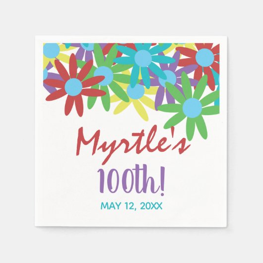 Custom 100. Geburtstag Blumenpapier Napkins Serviette (Vorderseite)
