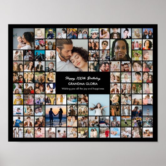 Custom 100 Pictures Photo Collage 100th Birthday Poster (Vorne)