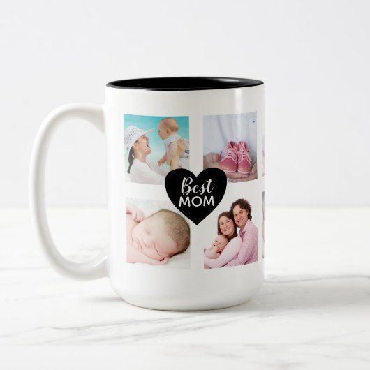 Custom 10 Foto Collage Bestes Mum Schwarzes Herz Zweifarbige Tasse (Links)