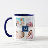 Custom 10 Foto Collage Dark Blue Monogram Tasse (Links)