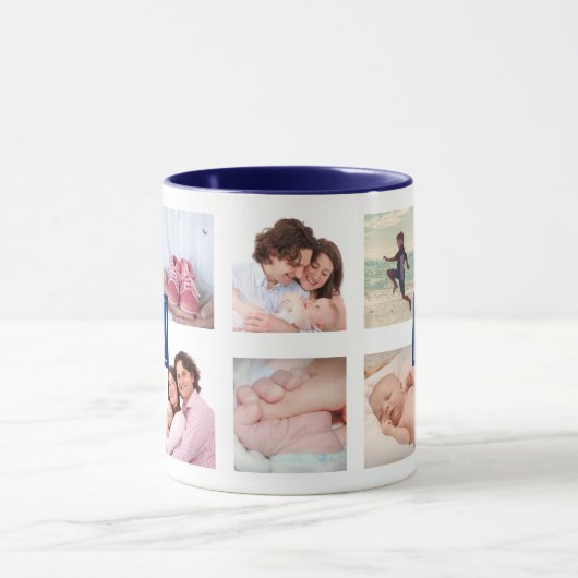 Custom 10 Foto Collage Dark Blue Monogram Tasse (Zentrum)