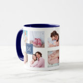 Custom 10 Foto Collage Dark Blue Monogram Tasse (Vorderseite Links)