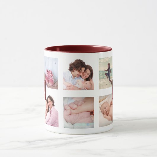 Custom 10 Foto Collage Maroon Monogram Tasse (Zentrum)