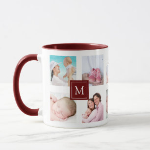 Custom 10 Foto Collage Maroon Monogram Tasse