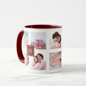 Custom 10 Foto Collage Maroon Monogram Tasse (Vorderseite Links)