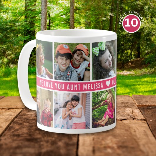 Custom 10 Foto Collage Wir Liebe Sie Tante Pink Kaffeetasse