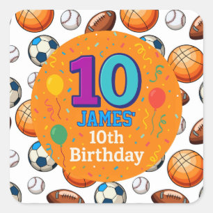 Custom 10. Geburtstag Sport Thema Stickers