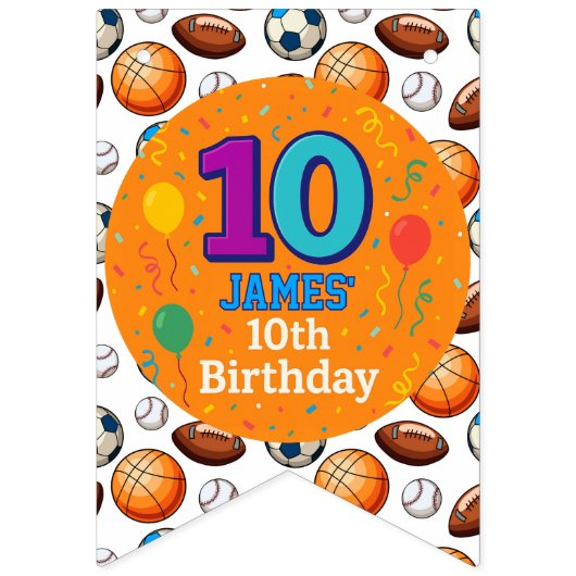 Custom 10. Geburtstag Sportthema Wimpelkette (Zweite Fahne)