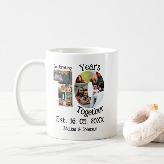 Custom 10. Hochzeitstag 11 Foto Collage Kaffeetasse (Mit Donut)