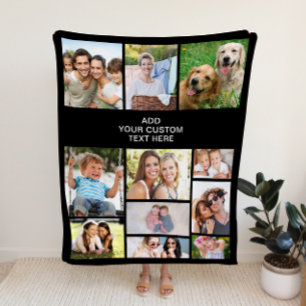 Custom 11 Foto Collage Black Fleecedecke