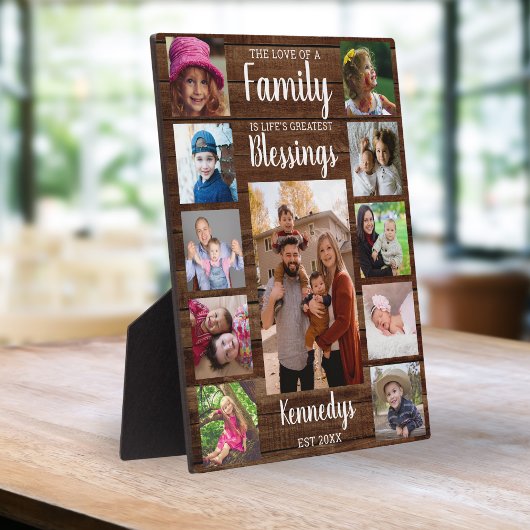Custom 11 Foto Collage Family Quote Dunkles Holz Fotoplatte