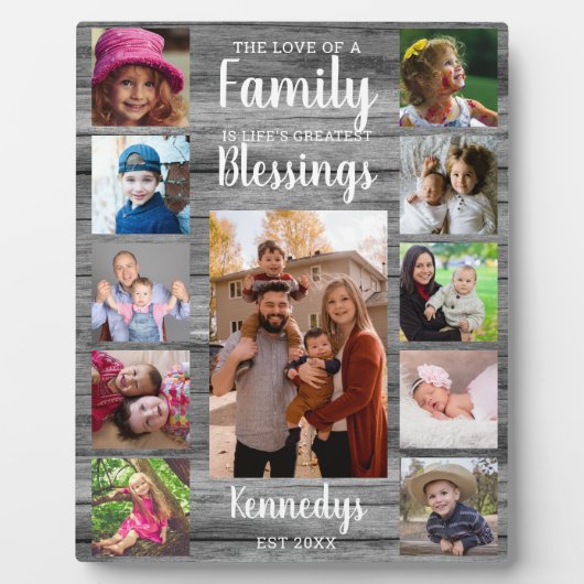Custom 11 Foto Collage Family Quote Graues Holz Fotoplatte (Vorderseite)