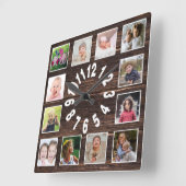 Custom 12 Family Foto Collage Rustikales Bauernhau Quadratische Wanduhr (Winkel)