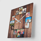 Custom 12 Family Friends Photo Collage Rustic Quadratische Wanduhr (Winkel)