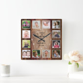 Custom 12 Foto Collage Familie Zitat Braunholz Quadratische Wanduhr (Zuhause)