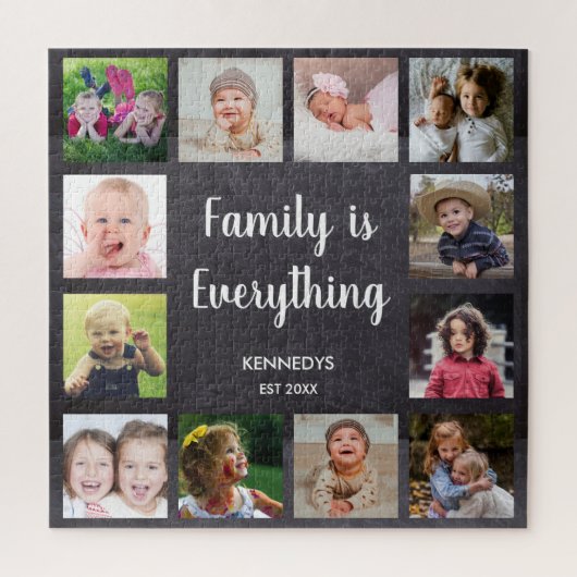 Custom 12 Foto Collage Family Chalkboard Puzzle (Vertikal)