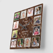 Custom 12 Foto Collage Family Quote Barn Wood Quadratische Wanduhr (Winkel)