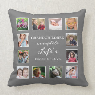 Custom 12 Foto Collage Grandchildren Zitat Grau Kissen